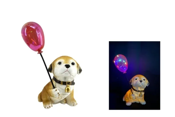 SM231229 Solar Resin Statue - Dog with Balloon Freestanding Light_2