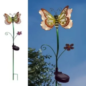SM231233 Pink Plastic PP Butterfly Solar Stake Light with Stand, Decorative Animal Design