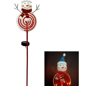 SM231242 Plastic PP Christmas Snowman Solar Stake Light with Base, Decorative Blue Snowman