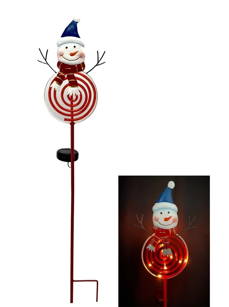 SM231242 Plastic PP Christmas Snowman Solar Stake Light with Base, Decorative Blue Snowman