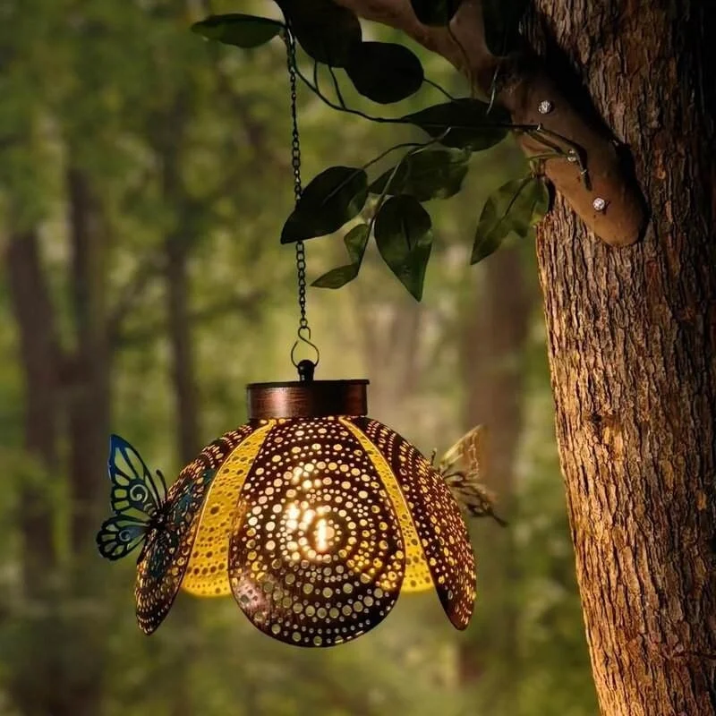 SM231255 PP Plastic Decorative Butterfly Animal Shape Solar Hanging Light