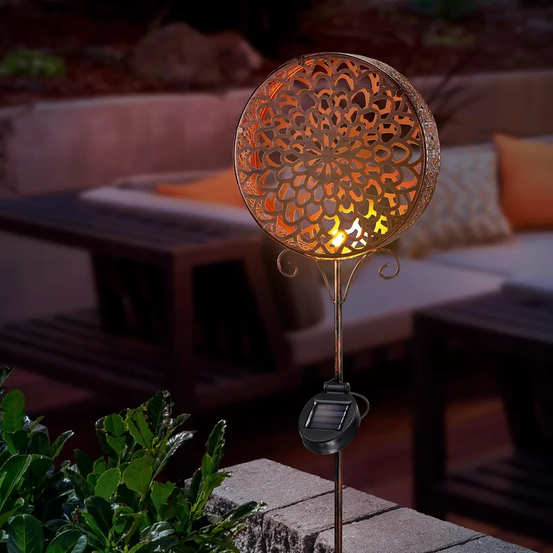 SM231343 Plastic PP Hollow Flower Drum Solar Stake Light_4
