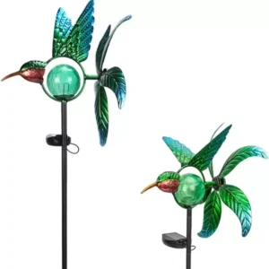 SM231356 Plastic PP Hummingbird Bird Solar Stake Light with Windmill Animal_2