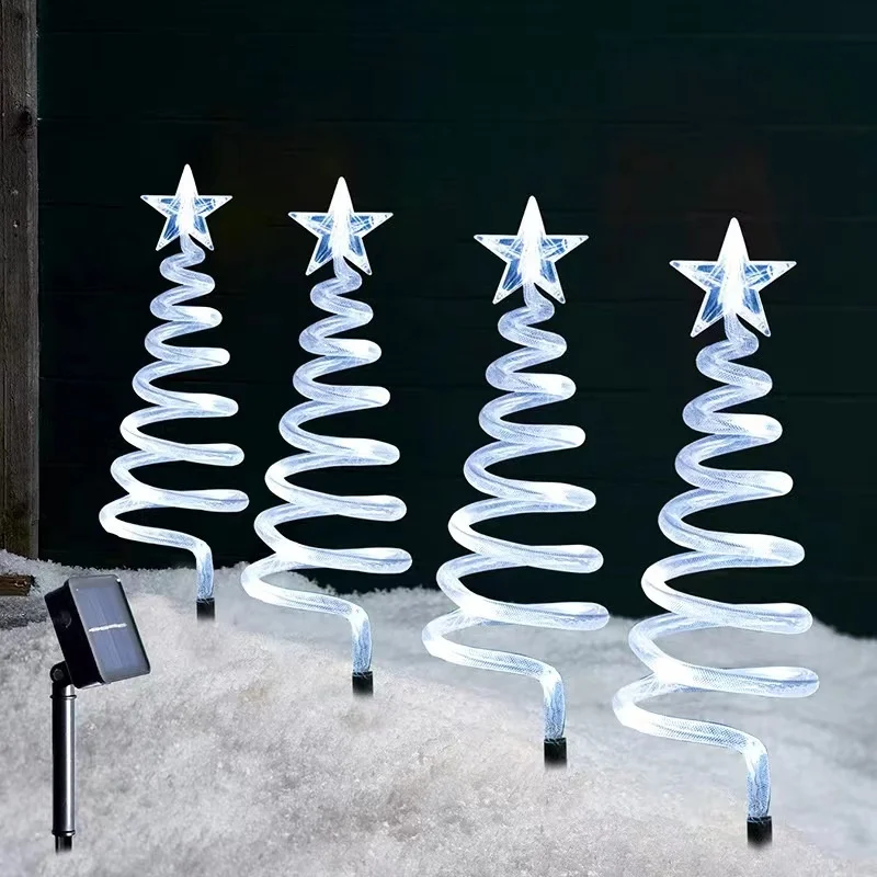 SM23144 ABS Plastic Spiral Christmas Tree Solar Stake Lights, Set of 4_3