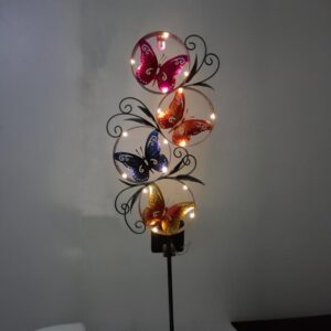 sm23196 metal iron multiple butterfly animal solar stake light
