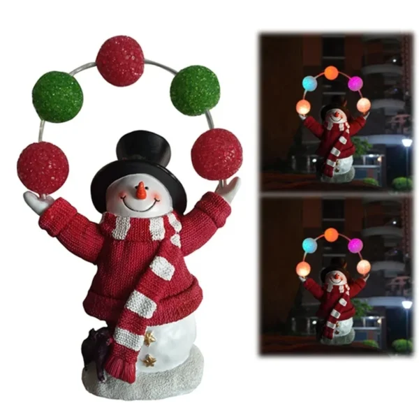 SM23258 Solar Snowman Resin Statue with 5 LED Freestanding Lights
