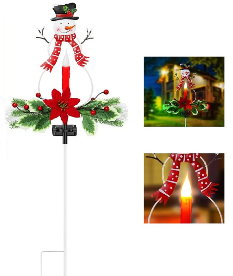 SM23263 Plastic PP Solar Stake Light for Christmas Decoration - Snowman, Candle, Leaf, Flower, Poinsettia