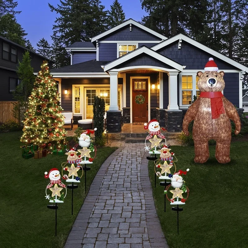 SM23264 Plastic PP Christmas Solar Stake Decor - Star, Snowflake, Snowman, Reindeer, Santa Claus, Candy Cane_2