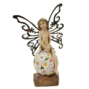 SM23291 White Resin Angel Statue with Solar LED Freestanding Decorative Light and Base_3