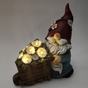 SM23307 Resin Solar Polyresin Gnome Ornament with Flower Solar Light Decorative (1)