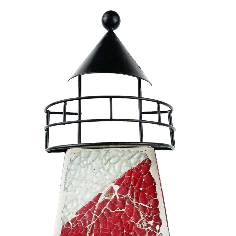 SM23308 Glass and Metal Iron Solar Lighthouse Stake Light_3