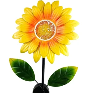 SM23309 Metal Iron + Glass Solar Sunflower Flower Stake Light_2