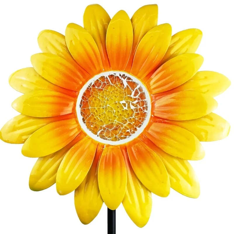 SM23309 Metal Iron + Glass Solar Sunflower Flower Stake Light_3