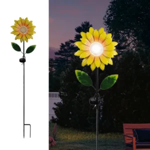 SM23309 Metal Iron + Glass Solar Sunflower Flower Stake Light_4