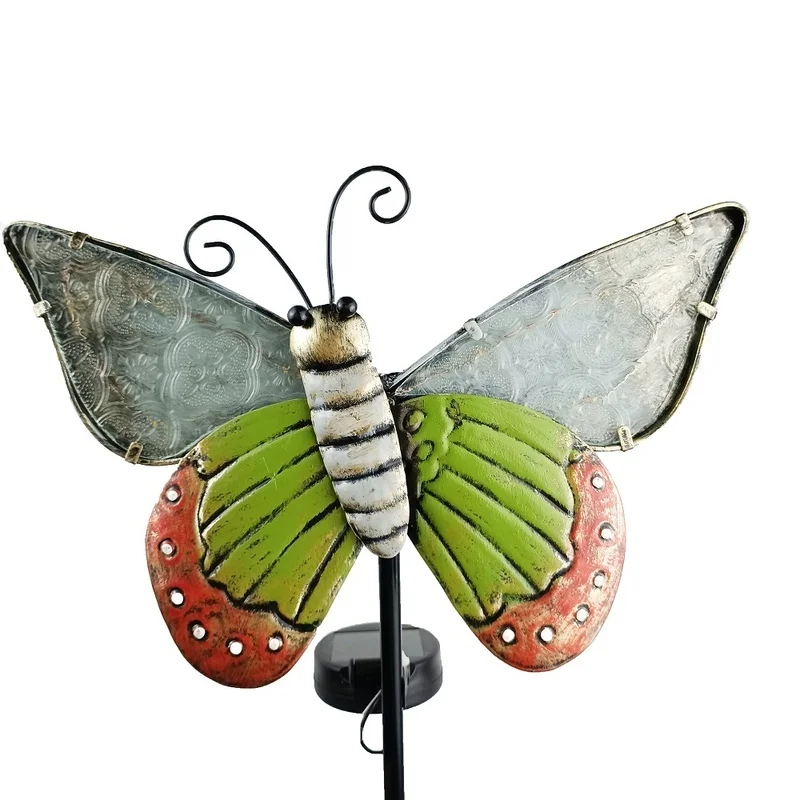 SM23312 Glass Solar Butterfly Stake Light with Metal Iron Animal Design_3