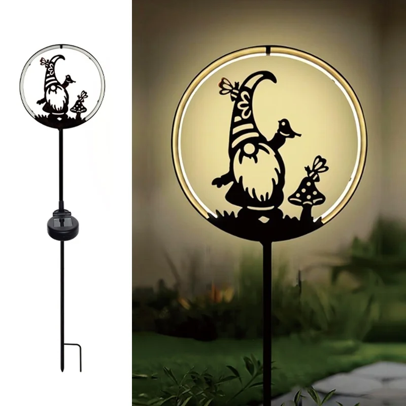 SM23319 Black Metal Iron Solar Strip Stake Light with Stand, Decorative, Small, Gnome_1_20251010_142404