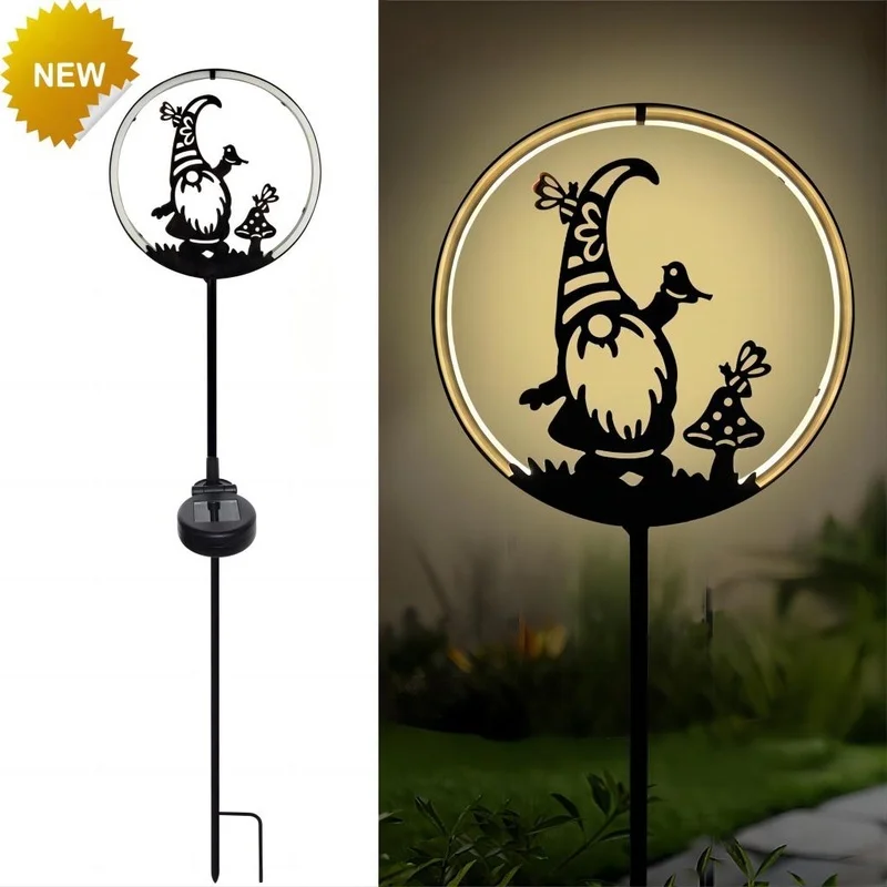 SM23319 Black Metal Iron Solar Strip Stake Light with Stand, Decorative, Small, Gnome_2