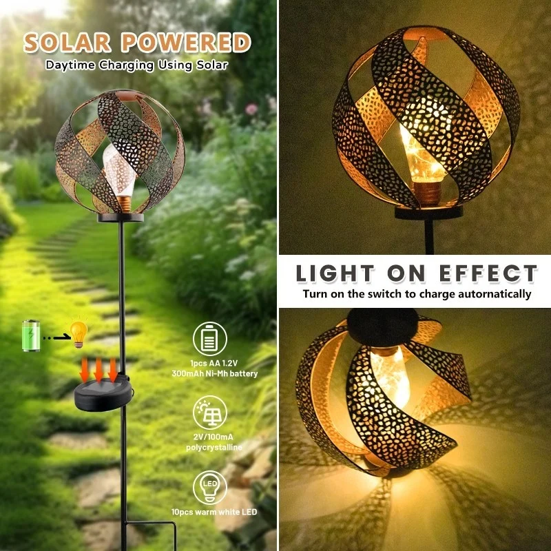 SM23320 Metal Iron Globe Solar Stake Light Ball_6