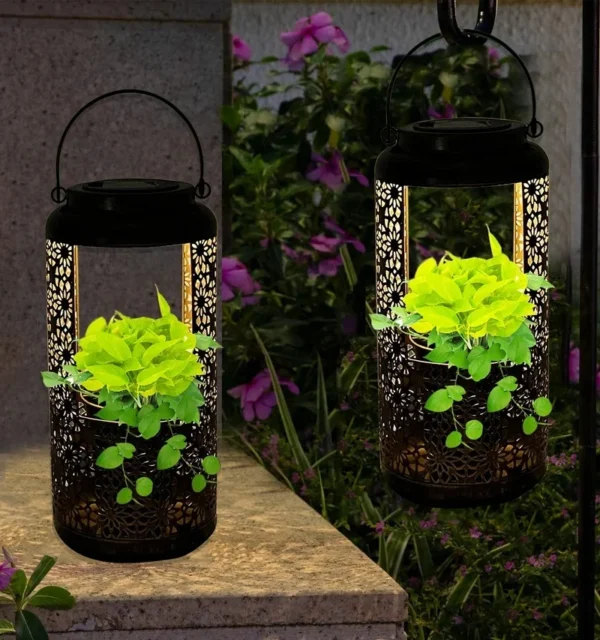 SM23321 Solar Hanging Metal Iron Lantern with Flower Pot_2