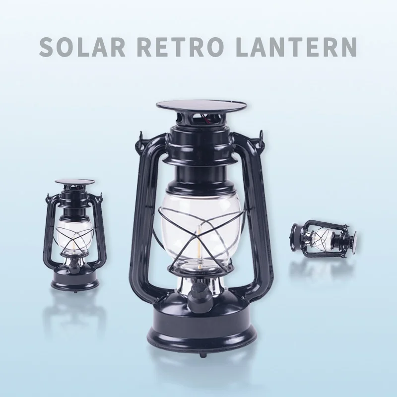 SM23390 Glass and Metal Iron Solar Retro Hanging Lantern Light
