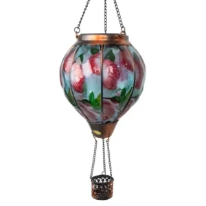 SM23398 Glass and Metal Iron Hot Air Balloon Solar Hanging Lantern Light