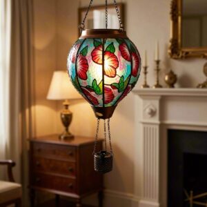 SM23398 Glas + Metall, Eisen, Heißluftballon, hängende Solarlaterne