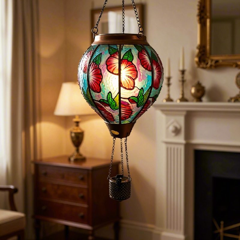 SM23398 Glas + Metall, Eisen, Heißluftballon, hängende Solarlaterne