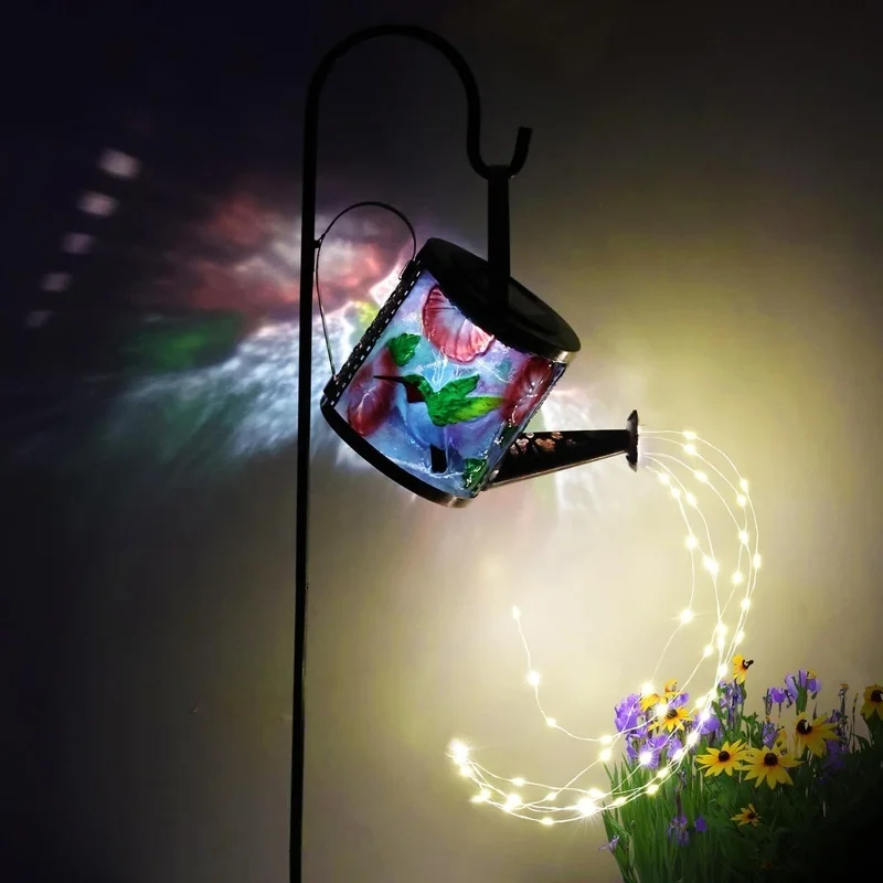 SM23401 Metal Iron + Glass Solar Kettle Hanging Bird Feeder Light for Animals