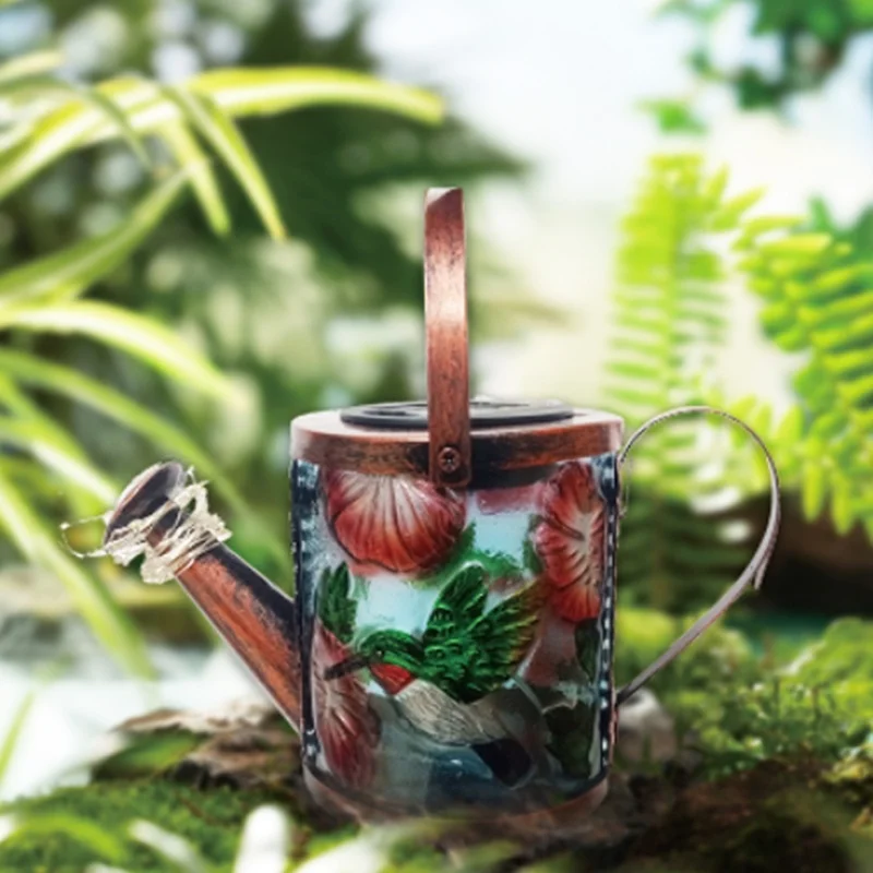SM23401 Metal Iron + Glass Solar Kettle Hanging Bird Feeder Light for Animals_3