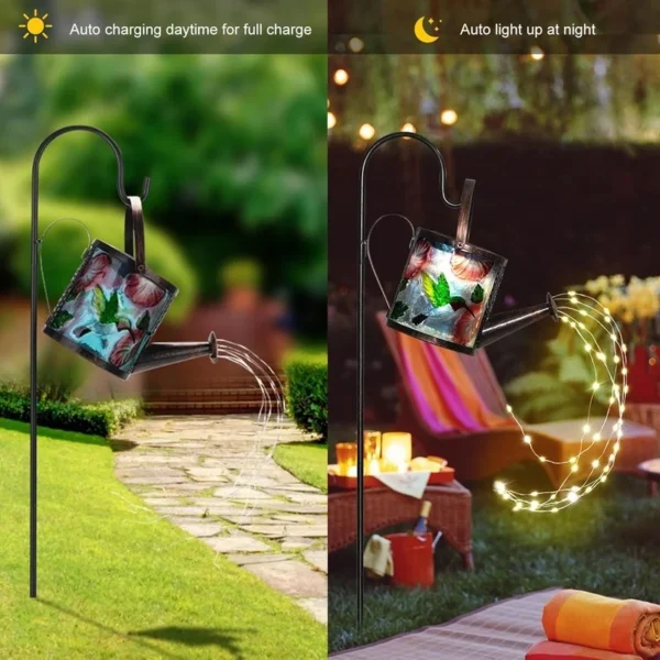 SM23401 Metal Iron + Glass Solar Kettle Hanging Bird Feeder Light for Animals_5