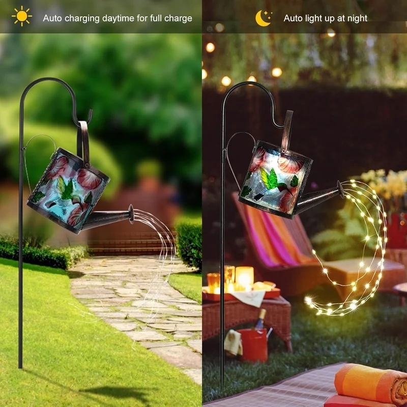 SM23401 Metal Iron + Glass Solar Kettle Hanging Bird Feeder Light for Animals_5
