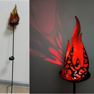 SM23404 Metall Eisen Rote Flammenförmige Solar-Dekorations-Pfahlleuchte