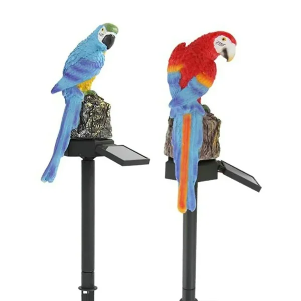 SM23407 Solar-Powered Resin Parrot Statue with LED Light, Freestanding Decorative Garden Ornament_4