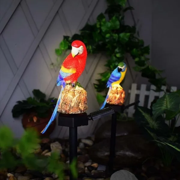 SM23407 Solar-Powered Resin Parrot Statue with LED Light, Freestanding Decorative Garden Ornament_5