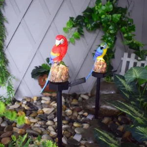 SM23407 Solar-Powered Resin Parrot Statue with LED Light, Freestanding Decorative Garden Ornament_6