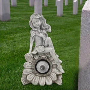 SM23409 White Angel Solar Resin Statue with Base, Small Decorative Freestanding Light_2