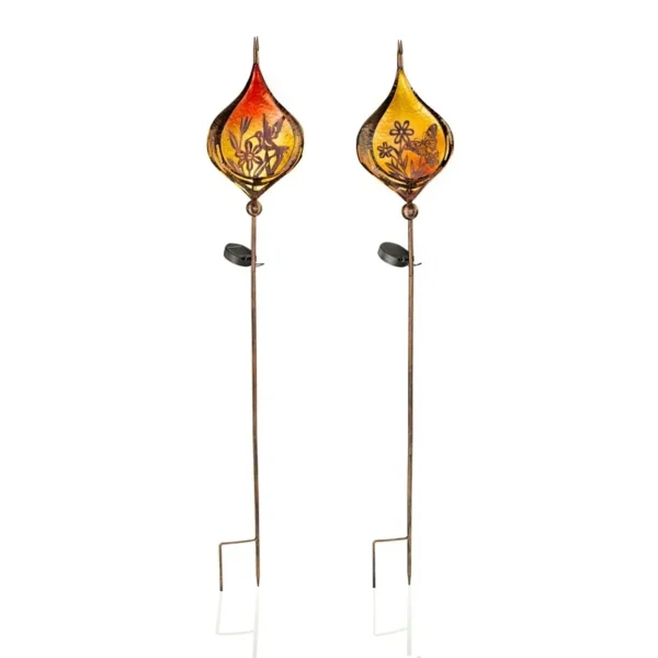 SM23428 Plastic PP Hollow-Out Solar Garden Stake Light with Lantern, Leaf, Butterfly, and Flower Design