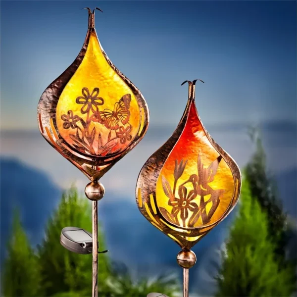 SM23428 Plastic PP Hollow-Out Solar Garden Stake Light with Lantern, Leaf, Butterfly, and Flower Design_2