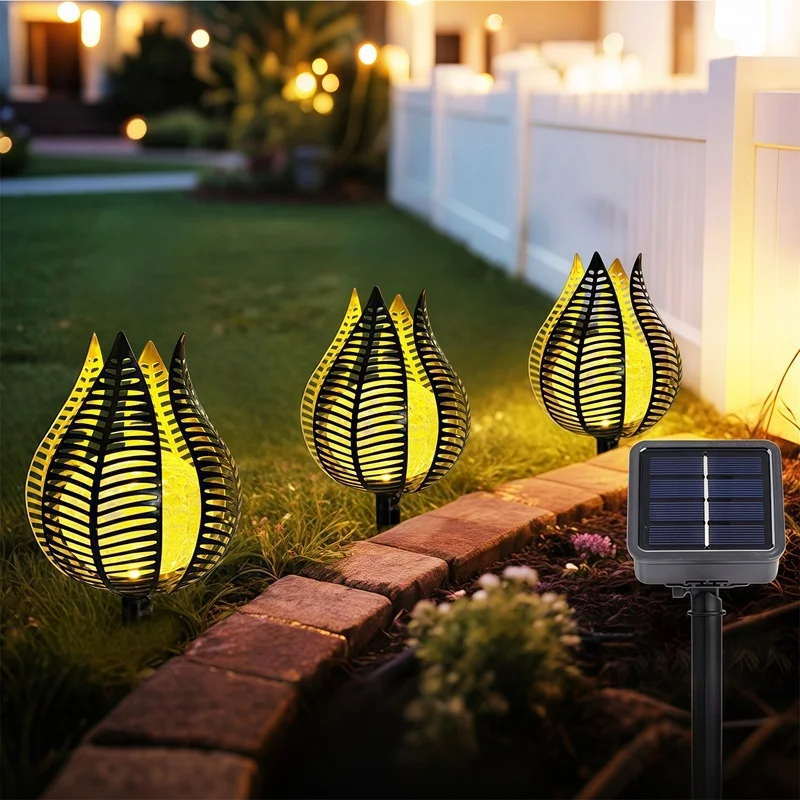 SM23432 Square Metal Iron + Glass Decorative Solar Stake Lights, Set of 3_7