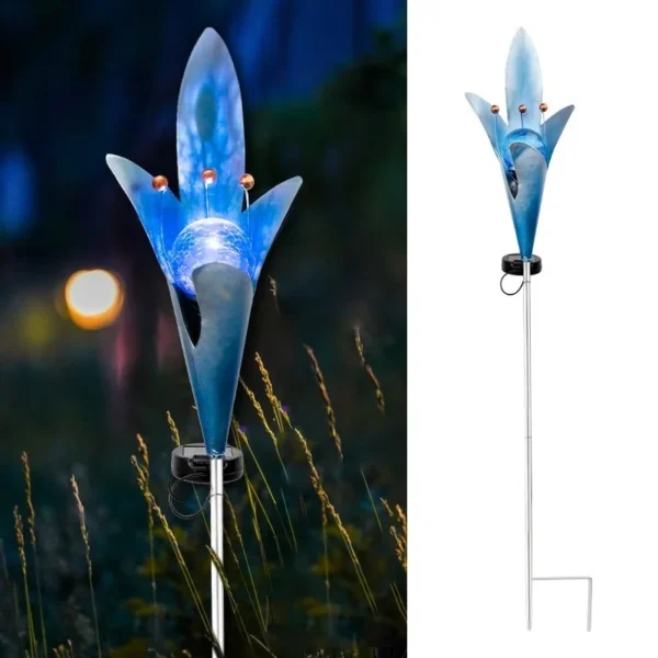 SM23433 Solar Stake Light with Metal Iron and Glass Lily Flower_1