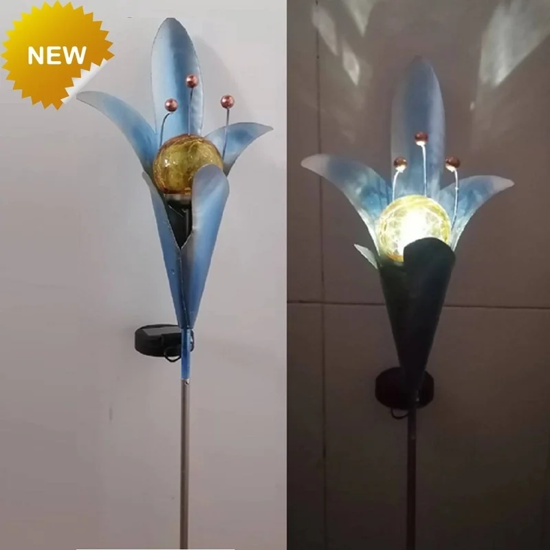 SM23433 Solar Stake Light with Metal Iron and Glass Lily Flower_7