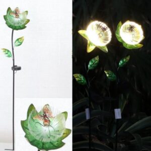 sm23439 Metal Iron Lotus with Butterfly Solar Stake Light