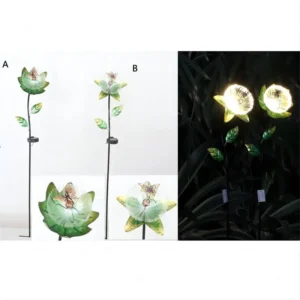 SM23439 Solar Garden Stake Light with Metal Iron Flower, Lily, Leaf, and Butterfly