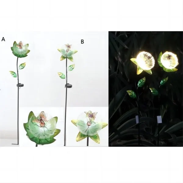 SM23439 Solar Garden Stake Light with Metal Iron Flower, Lily, Leaf, and Butterfly