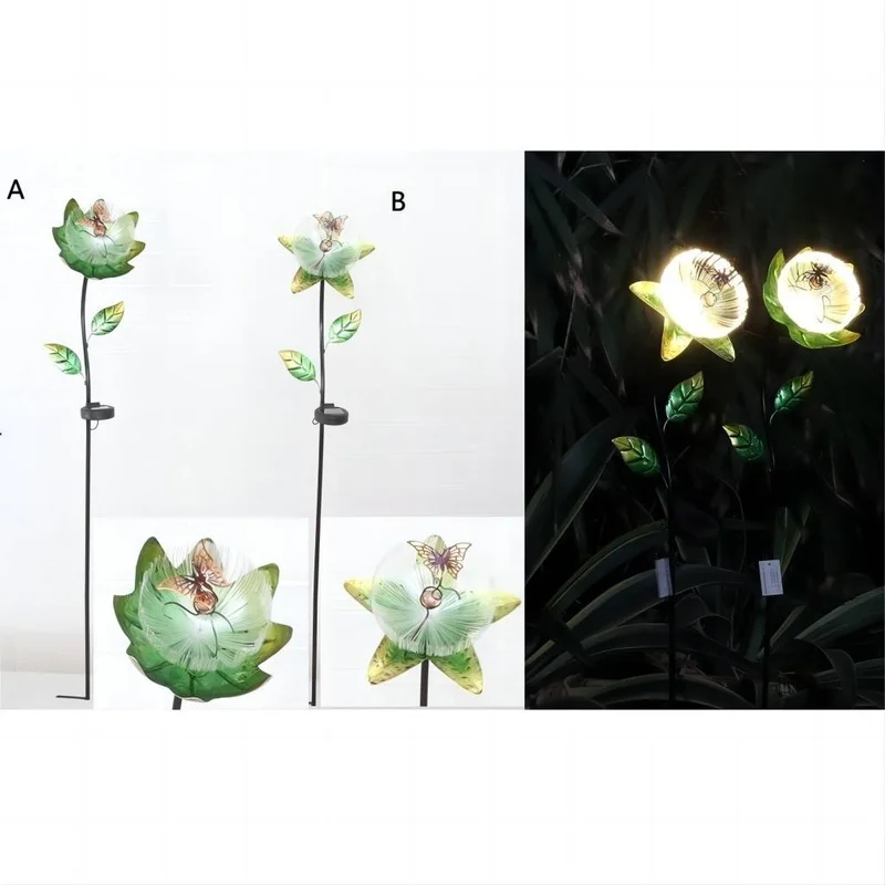 SM23439 Solar Garden Stake Light with Metal Iron Flower, Lily, Leaf, and Butterfly