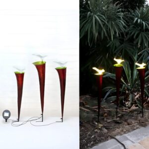 sm23440 metal iron + fiber solar garden stake lights (set of 3)