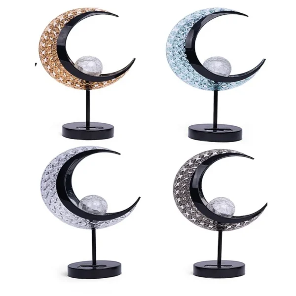 SM23464 Acrylic Moon-Shaped Solar Tabletop Light with Metal Iron Base and Cracked Glass Globe