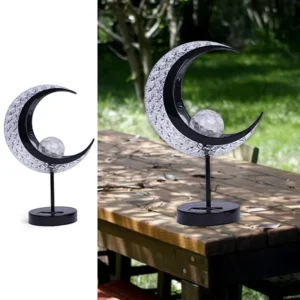 SM23464 Acrylic Moon-Shaped Solar Tabletop Light with Metal Iron Base and Cracked Glass Globe_2