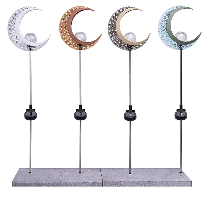 SM23465 Acrylic Moon-Shaped Solar Stake Light with Metal Iron and Cracked Glass Globe_2