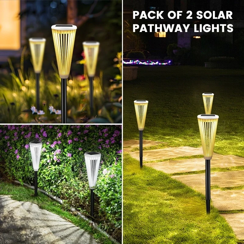 SM23469 ABS Plastic Solar Pathway Lights, Pack of 2, Stake Lantern with Leaf and Marigold Flower Design_11
